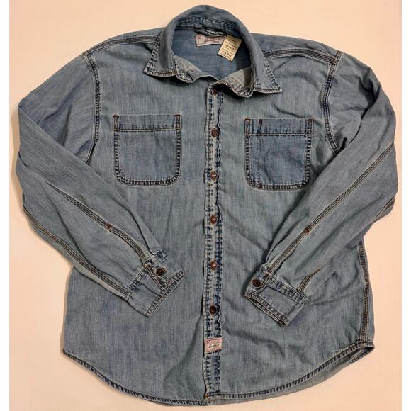 Y2K Vtg Levi Strauss Women's Button Down Denim Shirt Size L Light Wash - Picture 1 of 4
